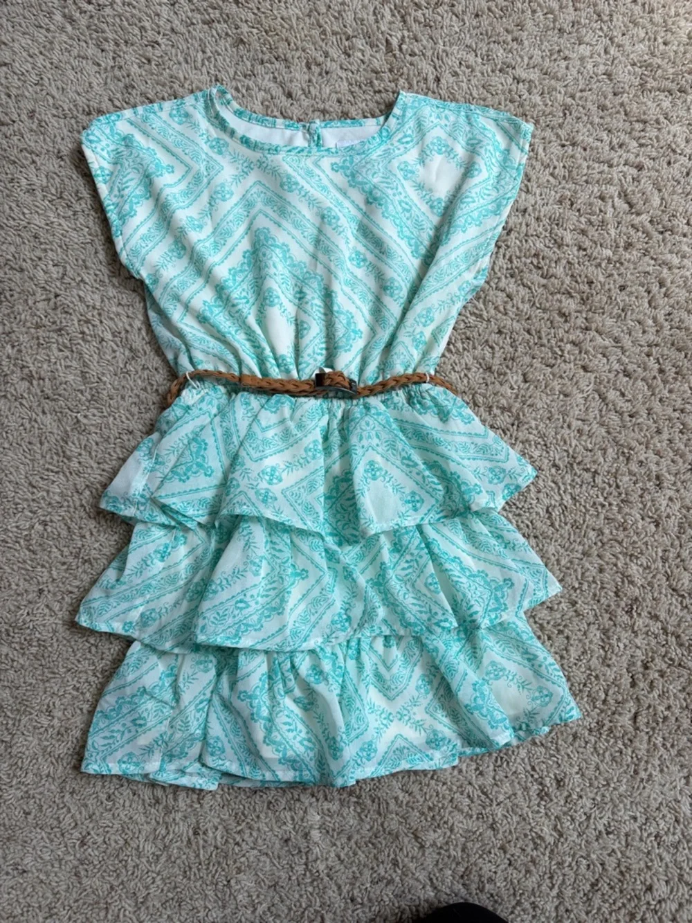 The Place Girls' Ruffle Dress w/open shoulders & Brown Braided Belt - Picture 1 of 5
